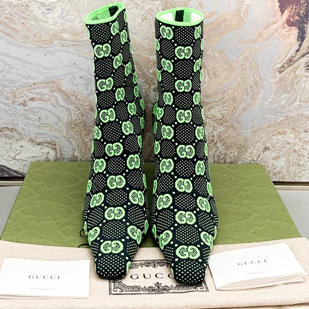 New! Gucci Technical Jersey Knit GG Monogram Square G Ankle Boots - Picture 2 of 9